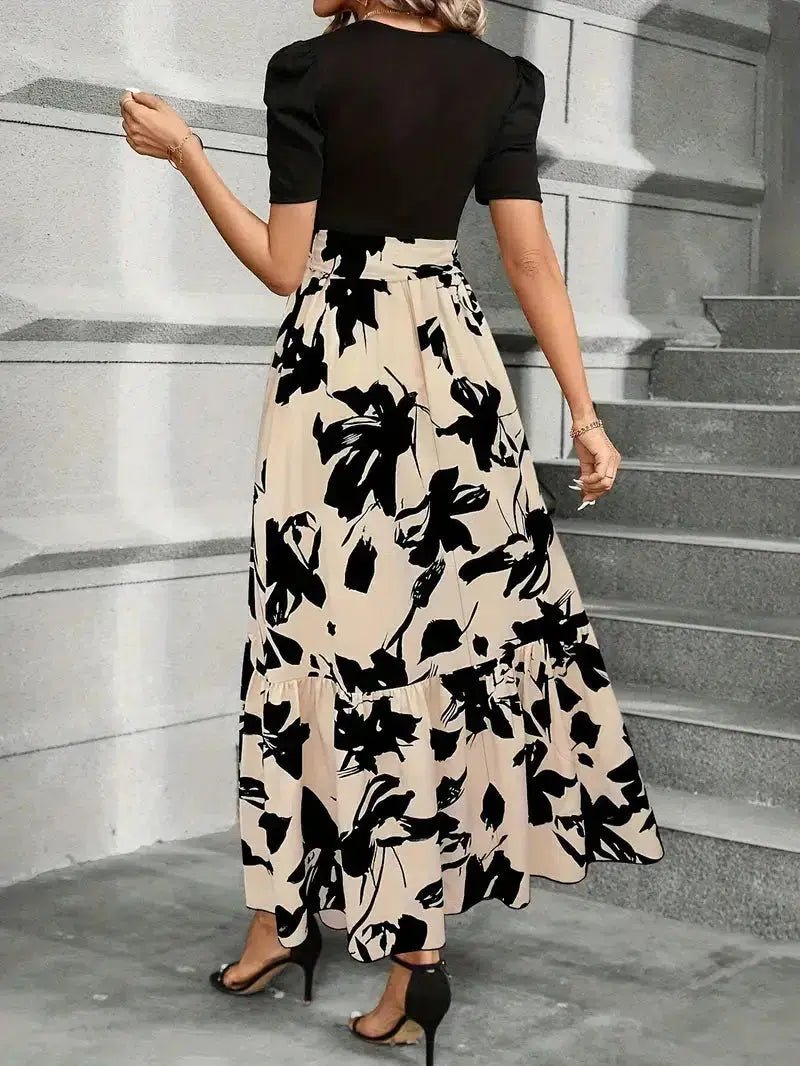 Vivienne | Elegant Contrast Floral Maxi Dress - Benjamin New York