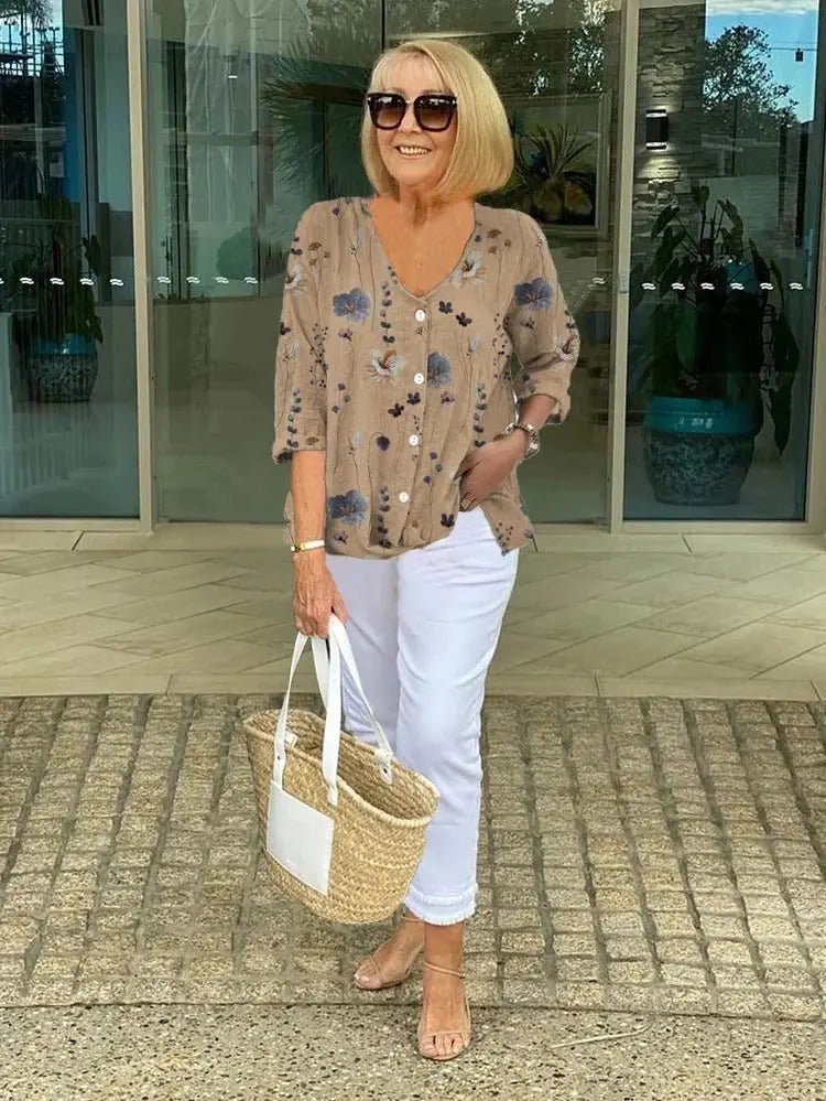 Melanie | Breezy Floral Button - Up Blouse - Benjamin New York