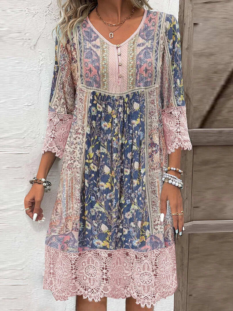 Clara | Boho Patchwork Lace - Trim Dress - Benjamin New York