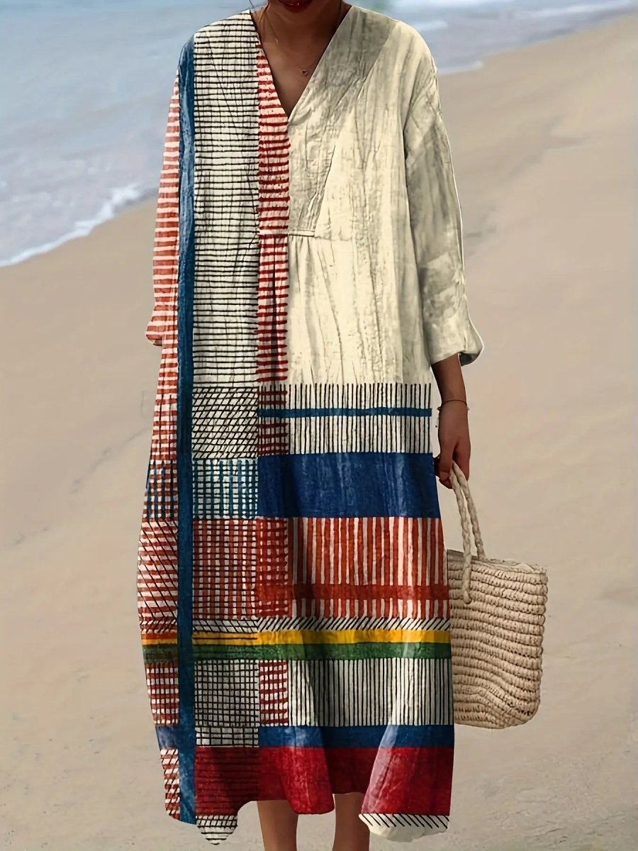 Rowena | Artisan Patchwork Striped Maxi Dress - Benjamin New York