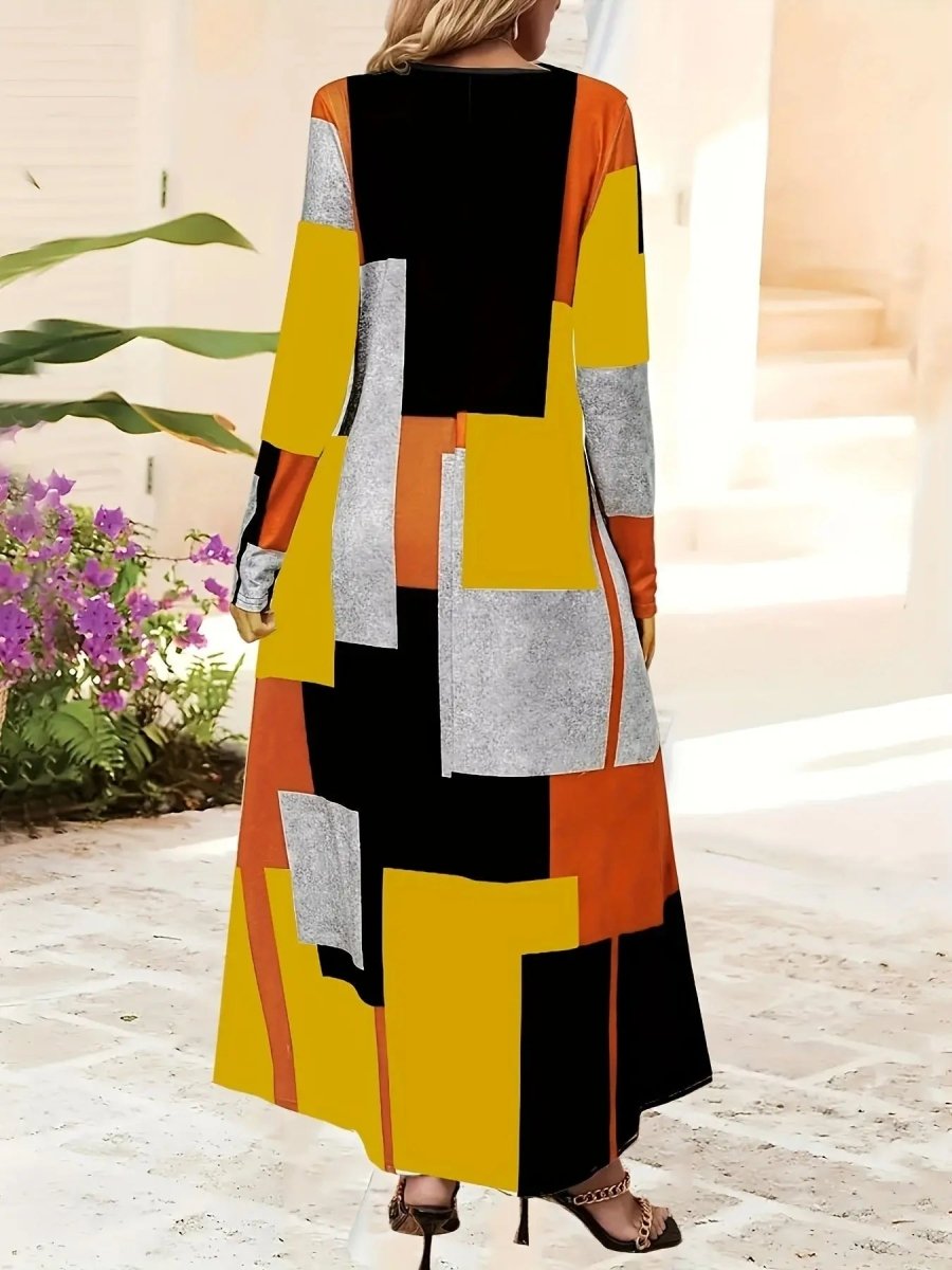 Talia | Colorblock Long Sleeve Maxi Dress - Benjamin New York