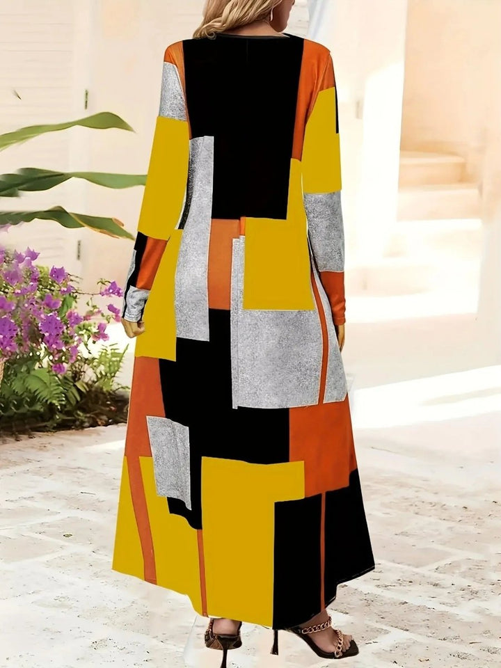 Talia | Colorblock Long Sleeve Maxi Dress - Benjamin New York