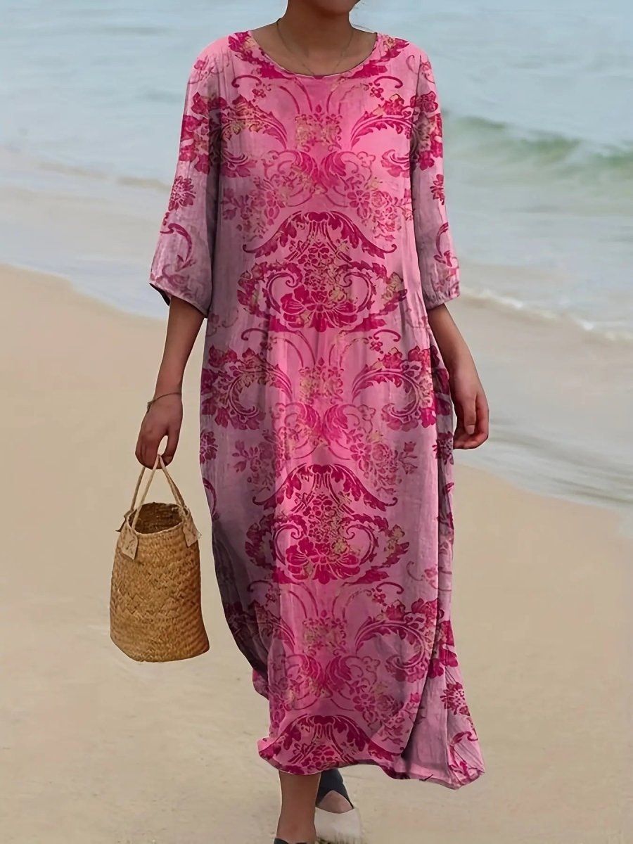 Amara | Rose Mirage Boho Maxi Dress - Benjamin New York