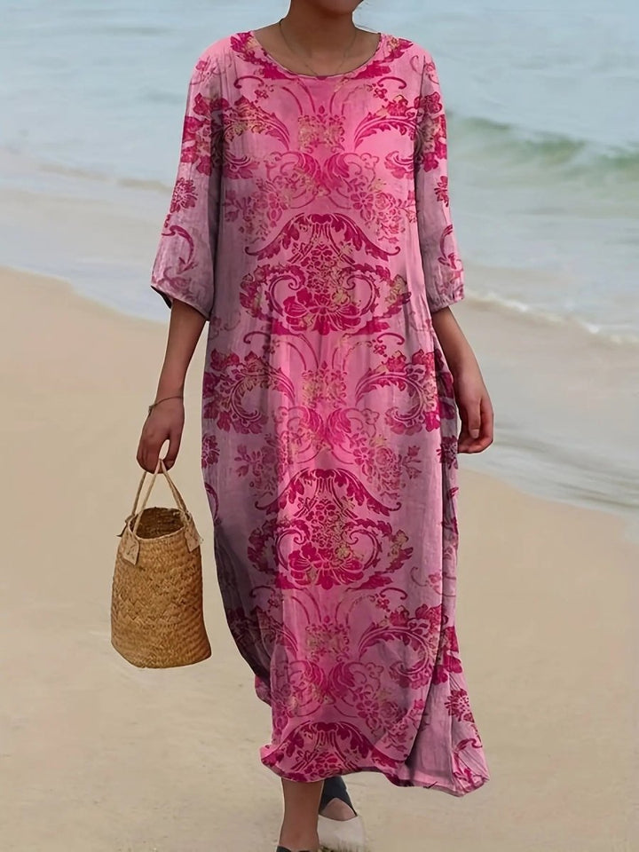 Amara | Rose Mirage Boho Maxi Dress - Benjamin New York