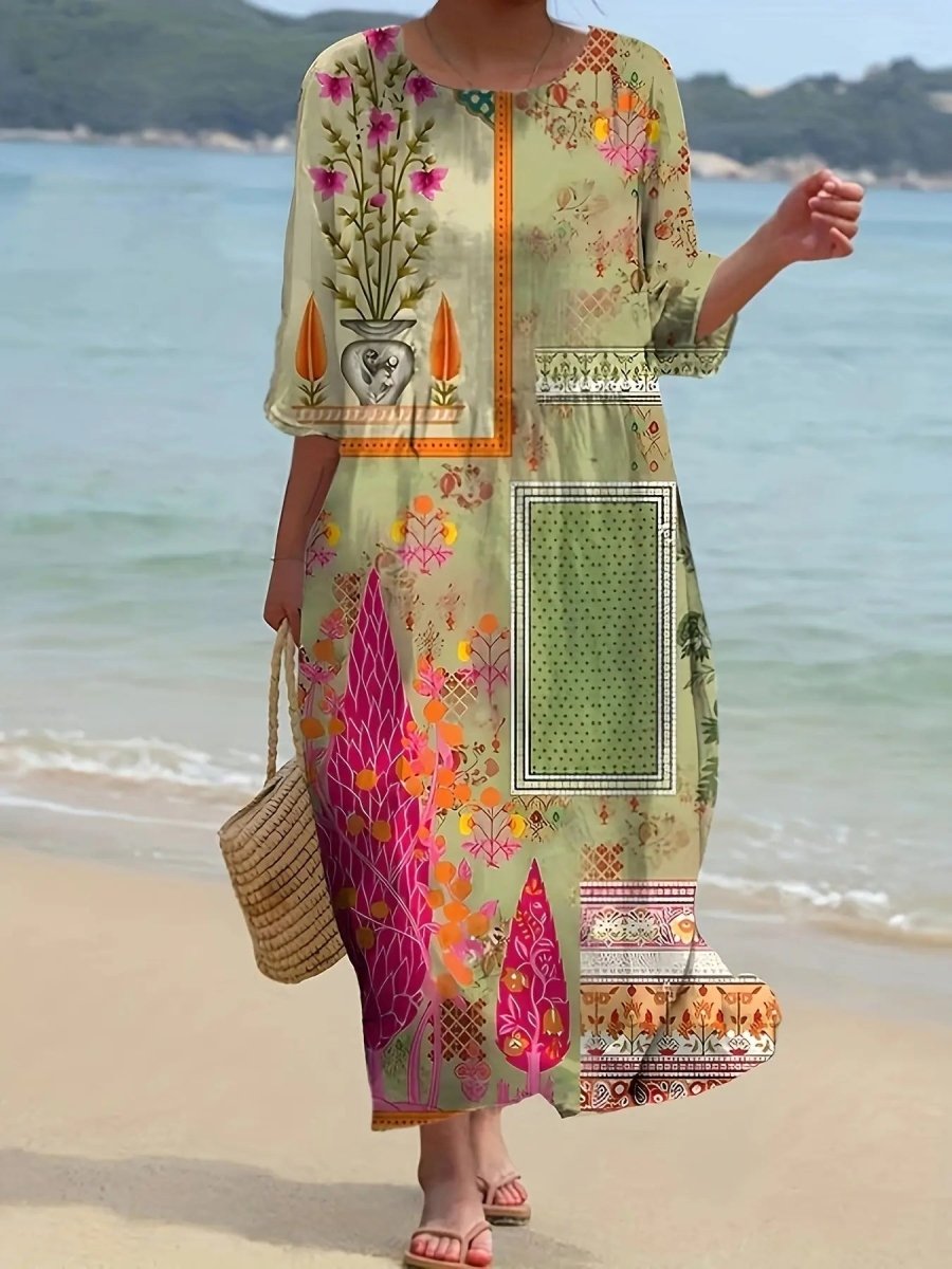 Imogen | Boho Botanical Patchwork Maxi Dress - Benjamin New York