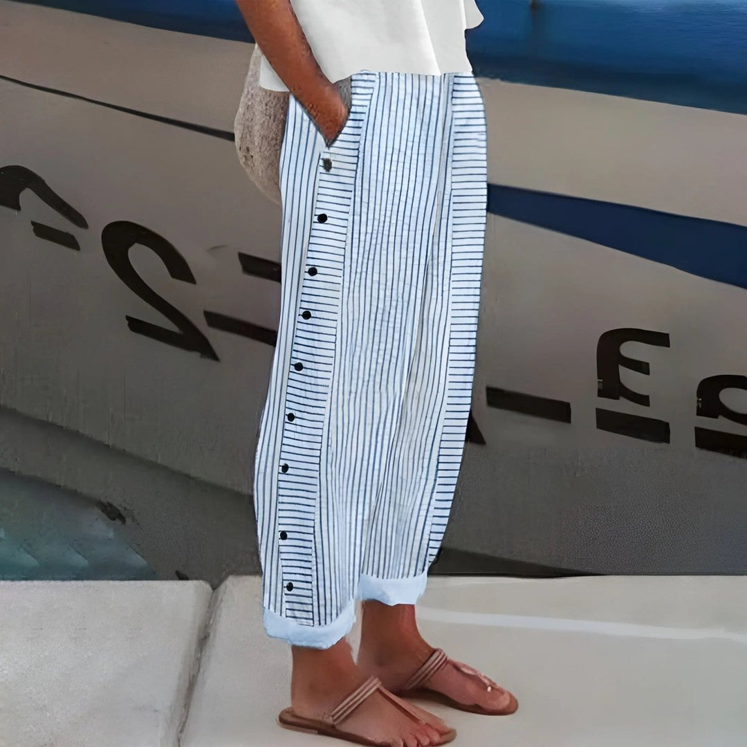 Reese | Coastal Stripe Linen Trousers - Benjamin New York
