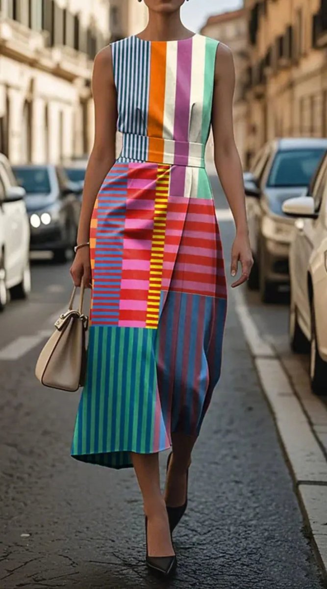 Aurelia | Sleek Colorblock Midi Panel Dress - Benjamin New York