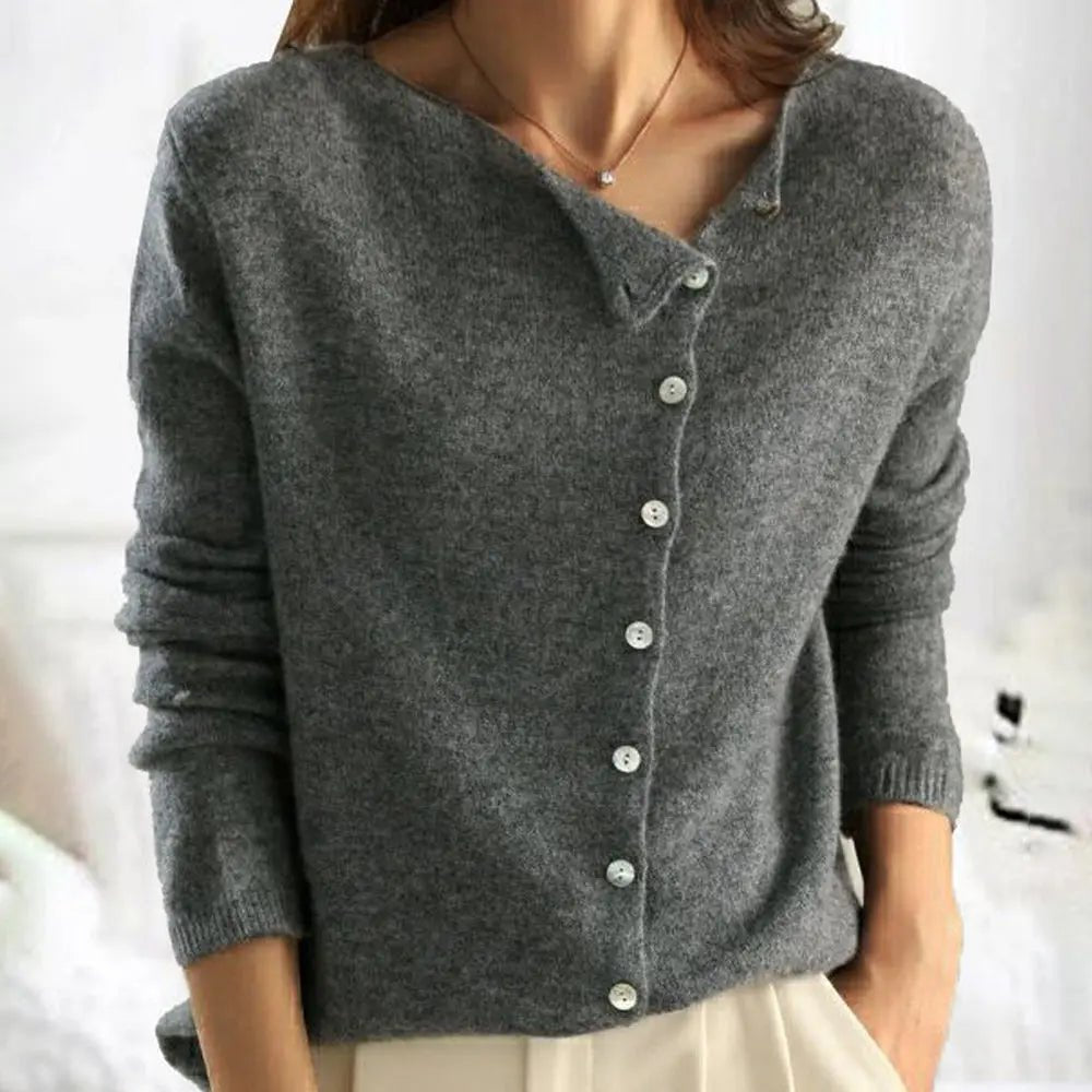 Aubrey | Asymmetric Button - Up Knit Sweater - Benjamin New York