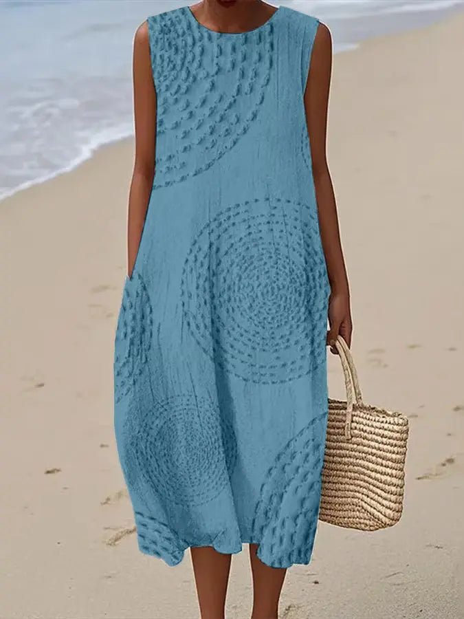 Eliza | Soft Embroidered Sleeveless Midi Dress - Benjamin New York