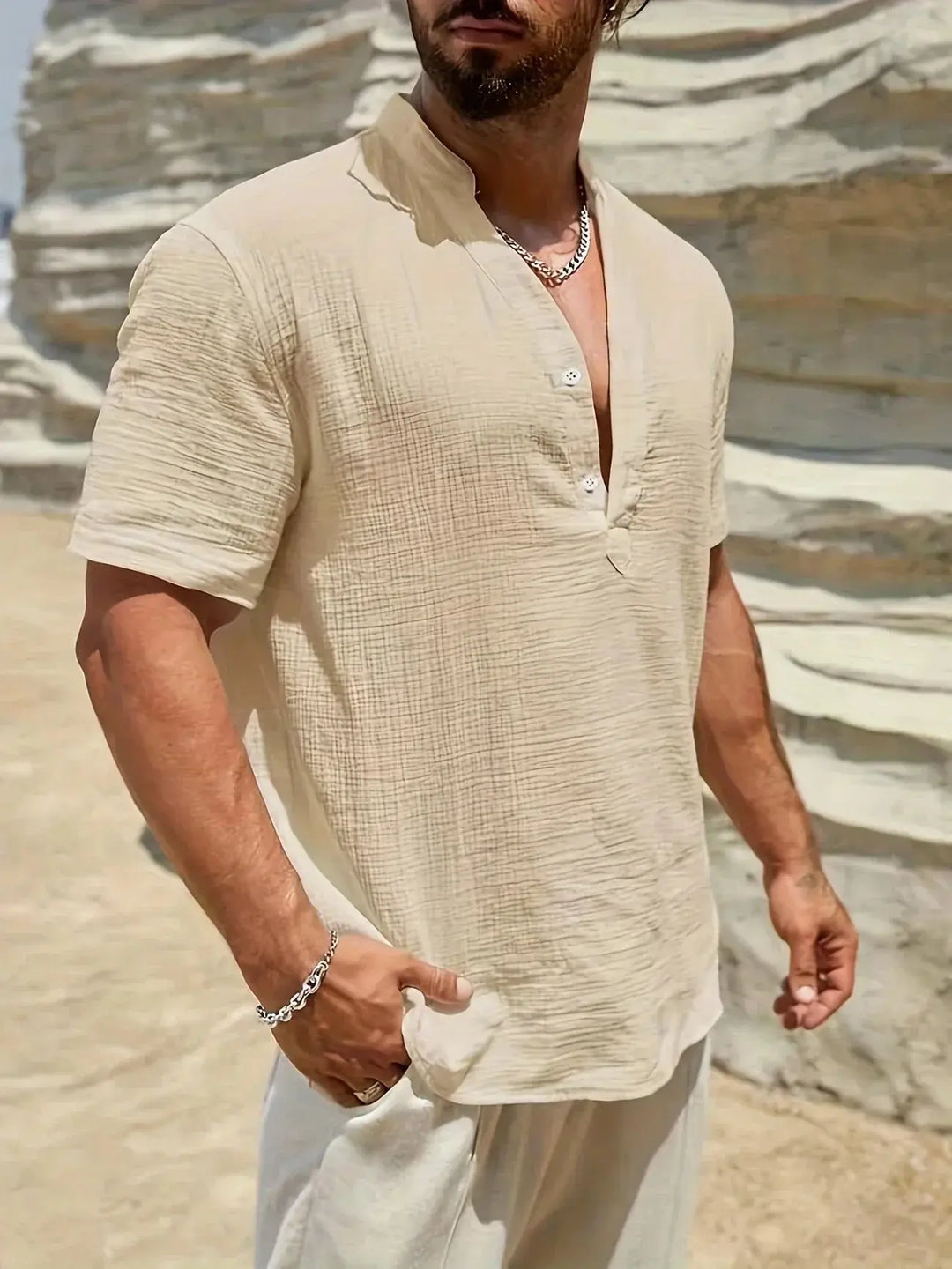 Scott | Cozy Stand - Collar Summer Shirt - Benjamin New York
