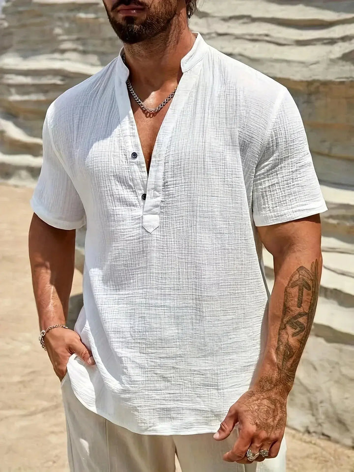 Scott | Cozy Stand - Collar Summer Shirt - Benjamin New York