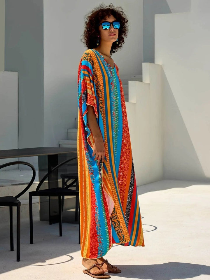 Layla | Vibrant Striped Boho Maxi Dress - Benjamin New York