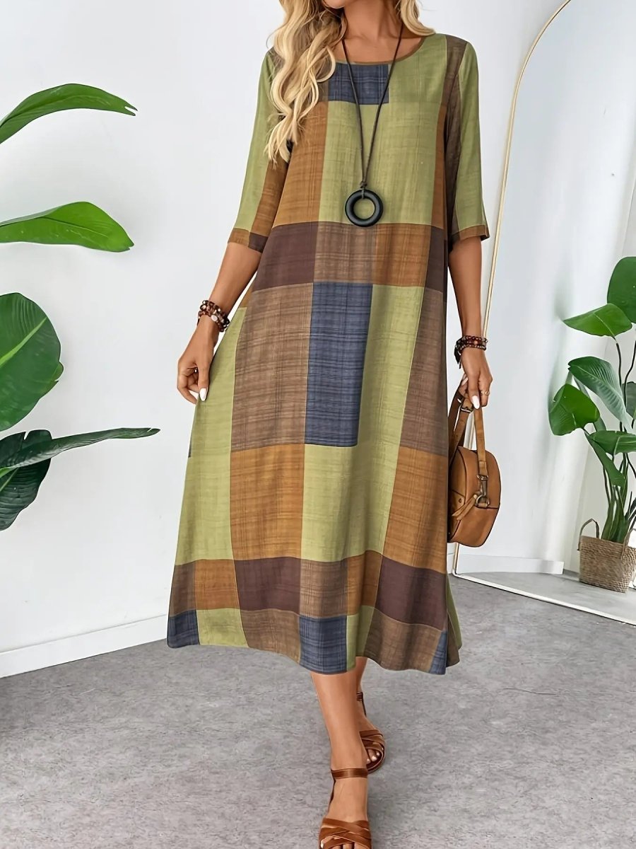 Ivy | Relaxed Fit Green Patchwork Maxi Dress - Benjamin New York