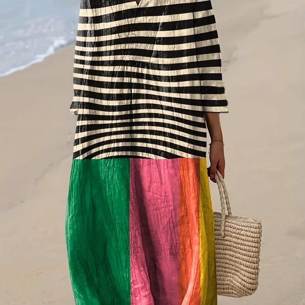 Zara | Bold Stripe & Colorblock Midi Dress - Benjamin New York