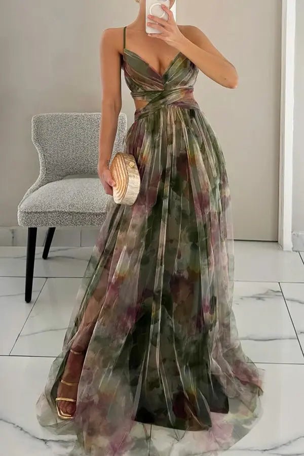 Aurora | Sunset Bloom Pleated Chiffon Gown - Benjamin New York