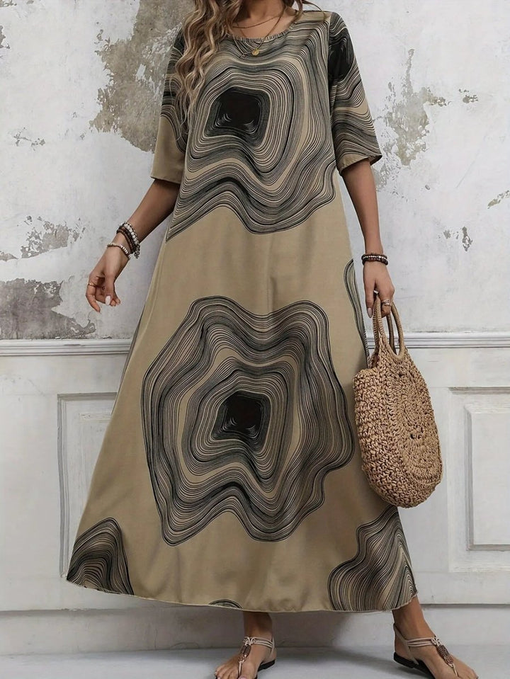 Freya | Abstract Earth - Tone Maxi Dress - Benjamin New York