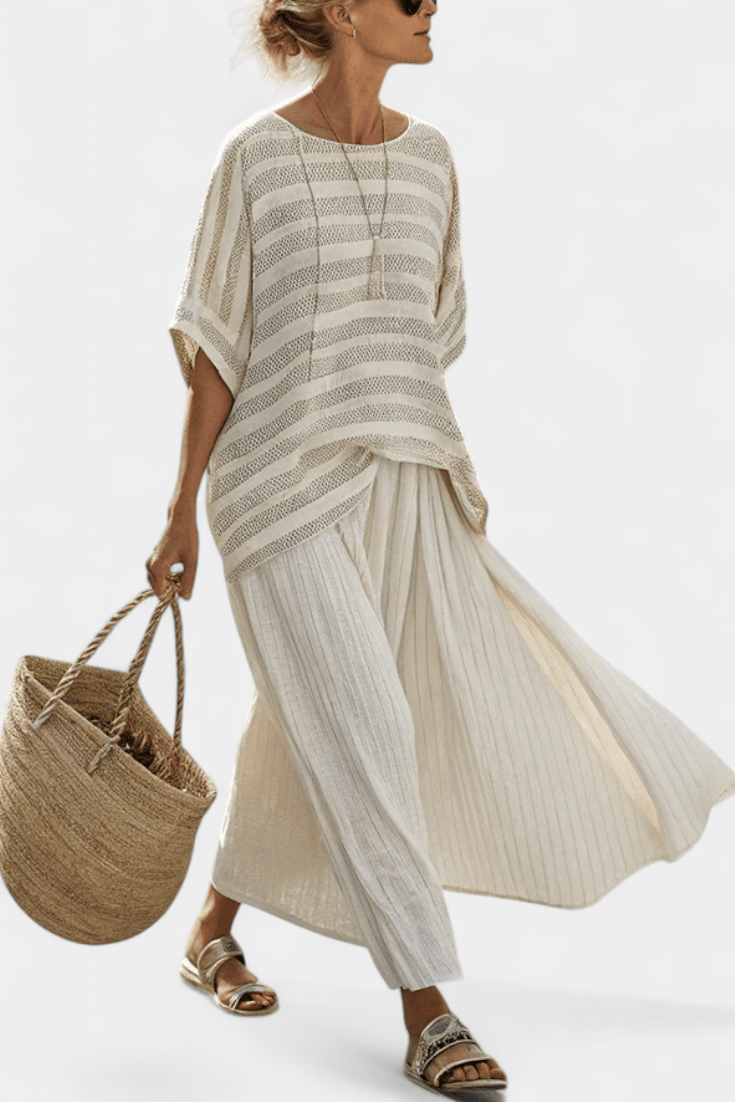Westlyn | Comfortable Striped Bamboo Top & Flowing Linen Pants - Benjamin New York