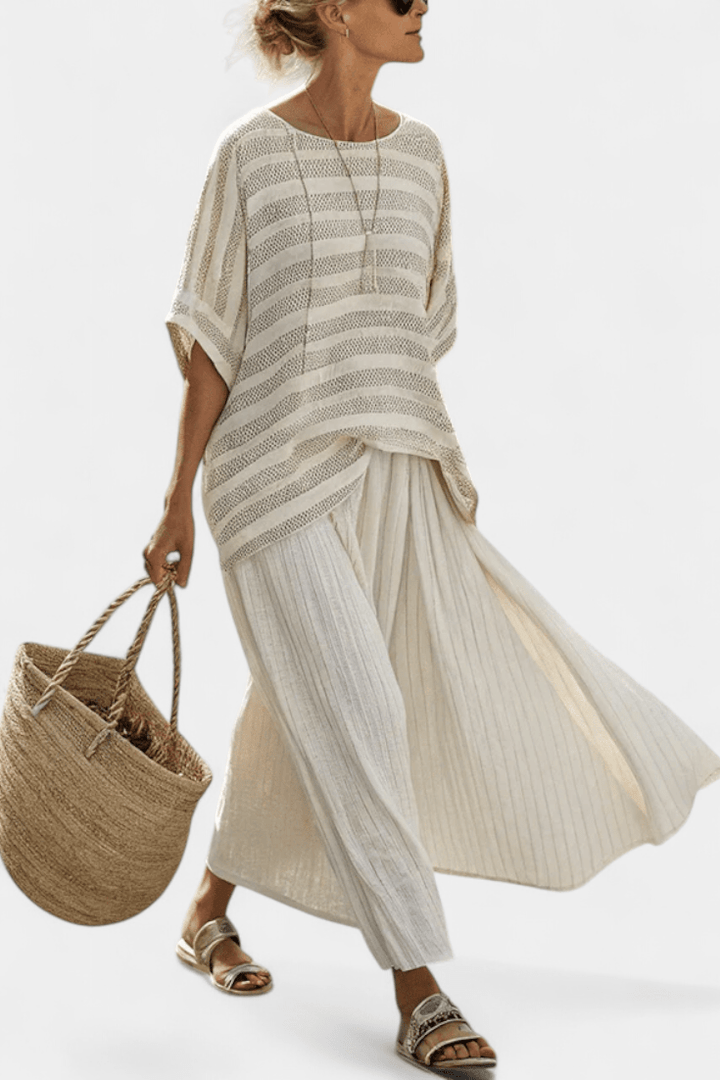 Westlyn | Comfortable Striped Bamboo Top & Flowing Linen Pants - Benjamin New York