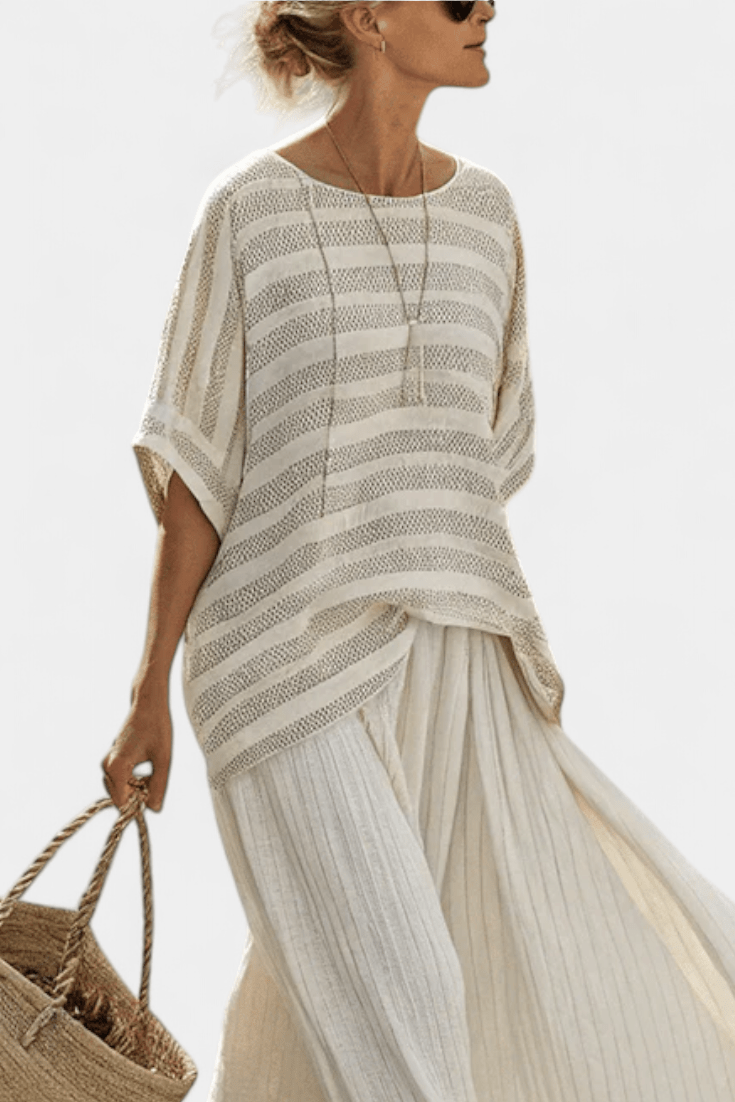 Westlyn | Comfortable Striped Bamboo Top & Flowing Linen Pants - Benjamin New York