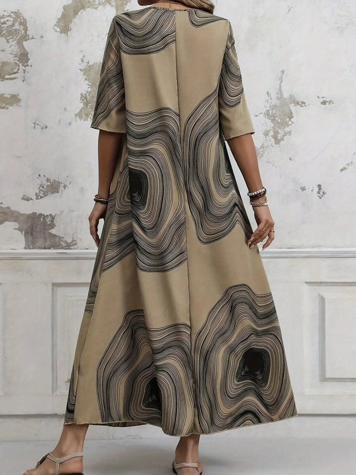 Freya | Abstract Earth - Tone Maxi Dress - Benjamin New York