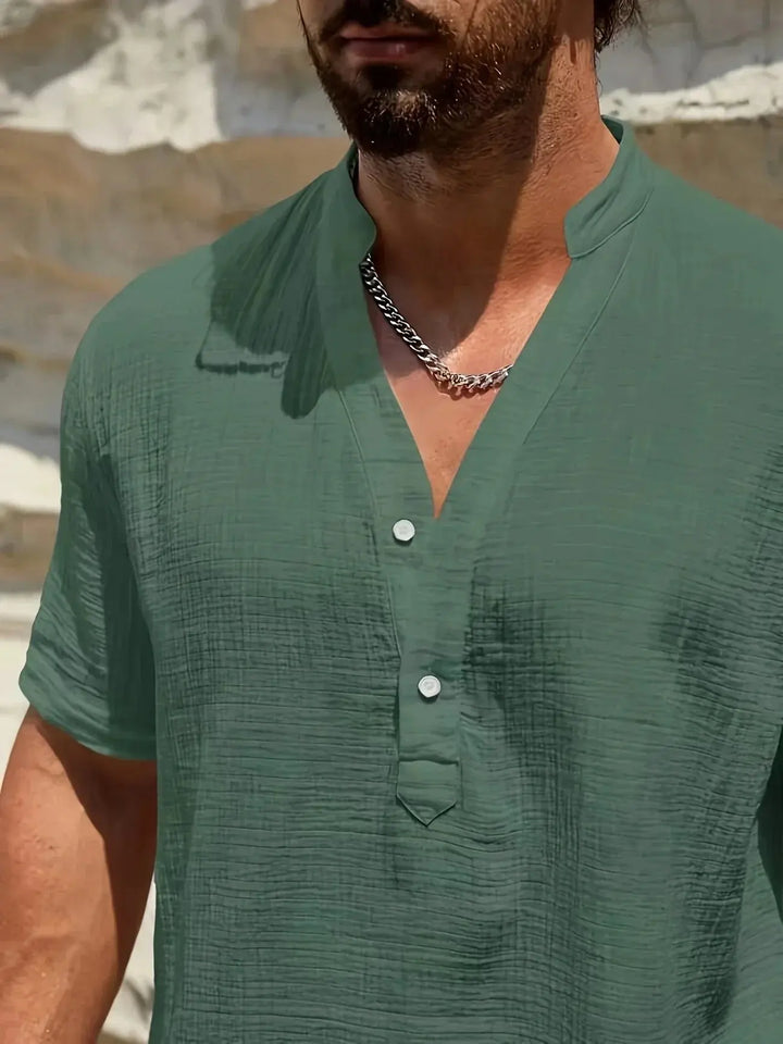 Scott | Cozy Stand - Collar Summer Shirt - Benjamin New York