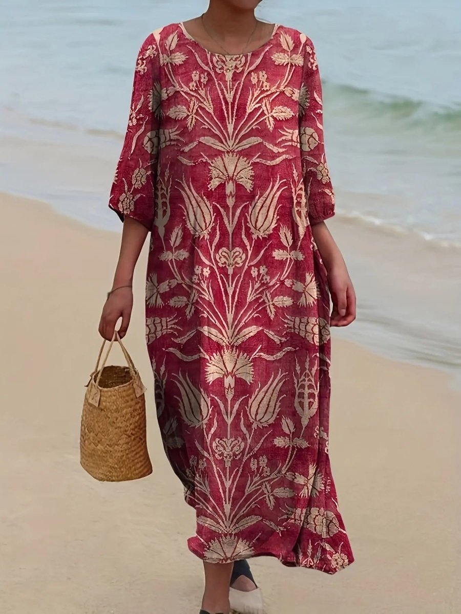 Agnes | Vintage Garnet Botanical Maxi Dress - Benjamin New York