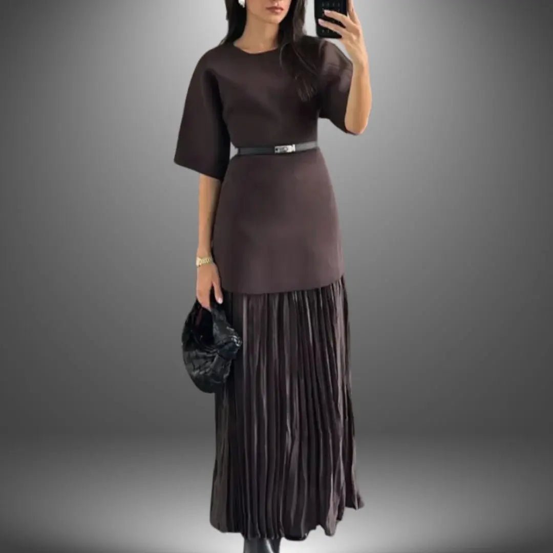 Helena | Belted Pleated Maxi Elegance Dress - Benjamin New York