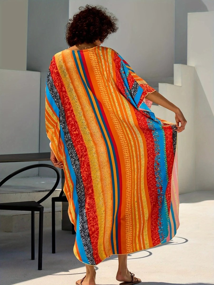 Layla | Vibrant Striped Boho Maxi Dress - Benjamin New York