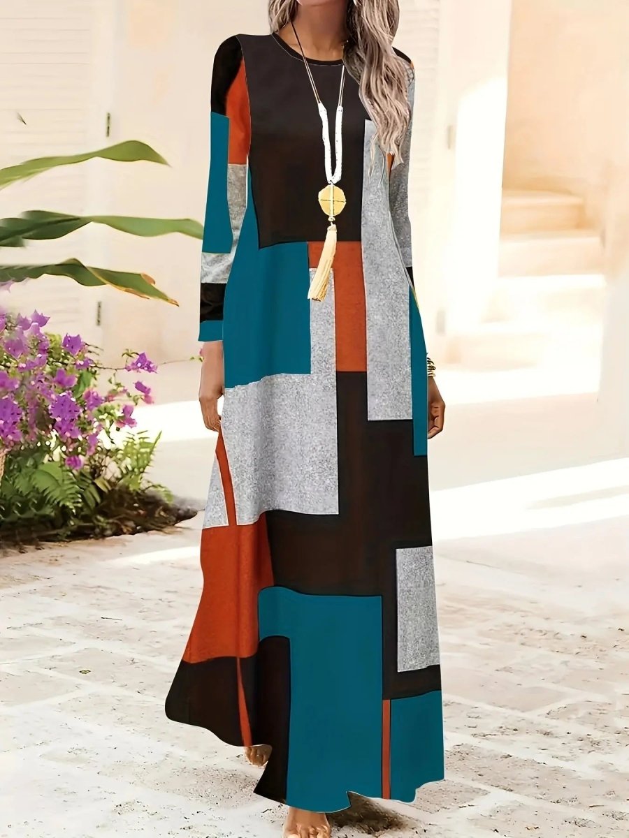 Talia | Colorblock Long Sleeve Maxi Dress - Benjamin New York