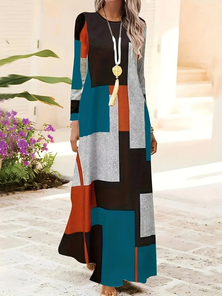 Talia | Colorblock Long Sleeve Maxi Dress - Benjamin New York