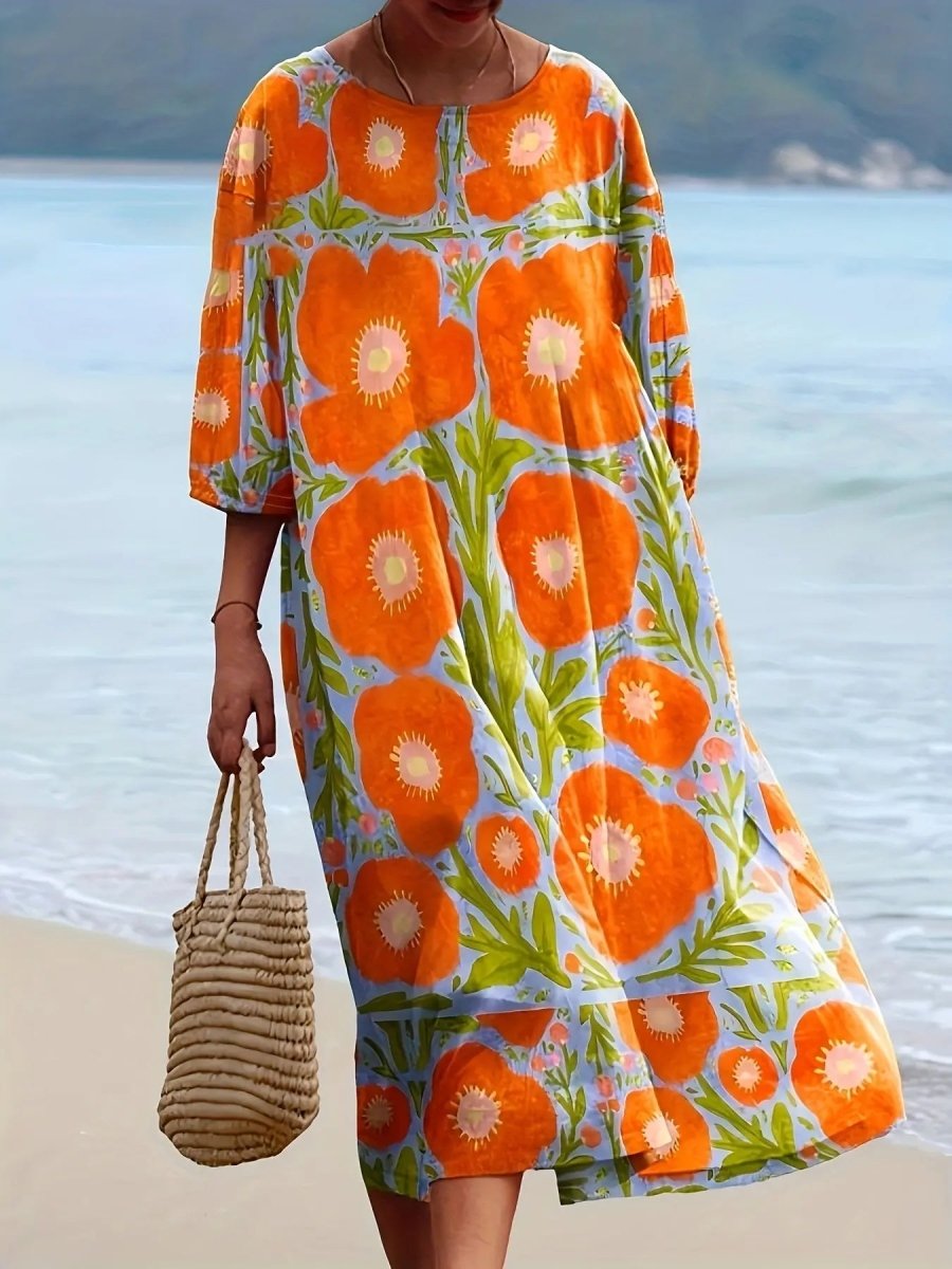 Lottie | Bold Floral Breeze Midi Dress - Benjamin New York