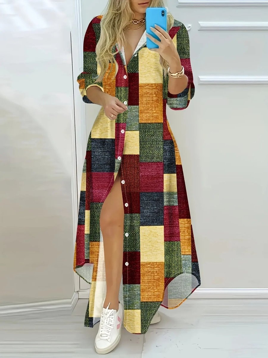 Sienna | Colorblock Patchwork Shirt Dress - Benjamin New York