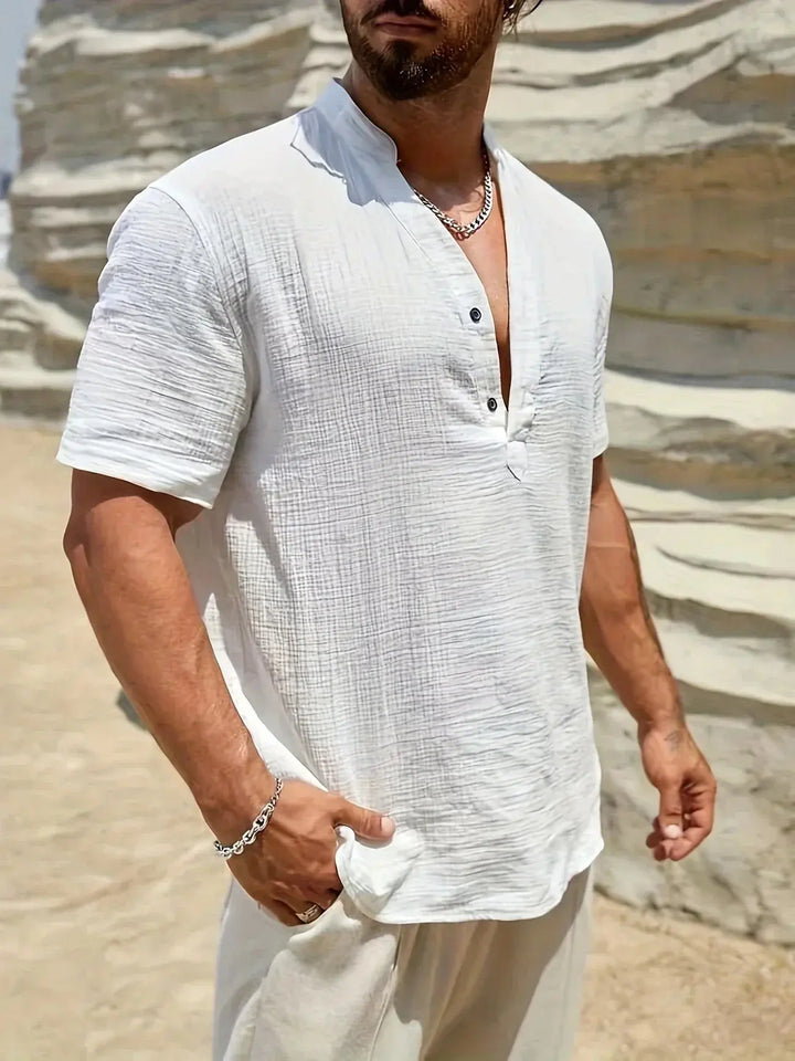 Scott | Cozy Stand - Collar Summer Shirt - Benjamin New York