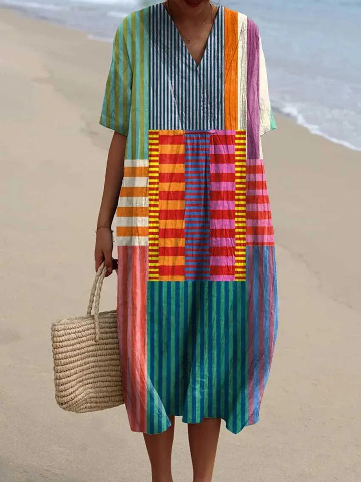 Cleo | Bold Striped Patch Maxi Dress - Benjamin New York