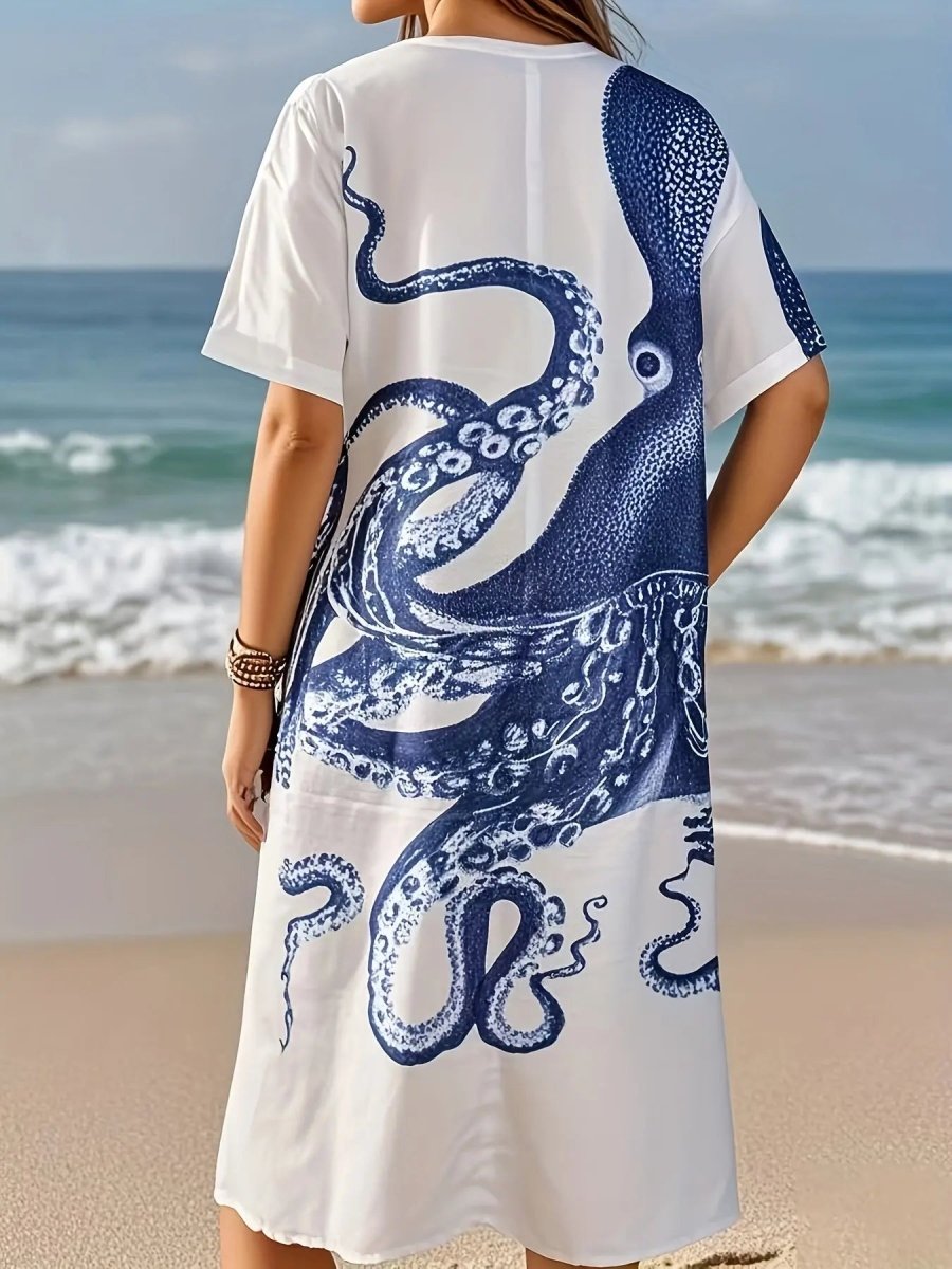 Marina | Deep Sea Octopus Print Midi Dress - Benjamin New York
