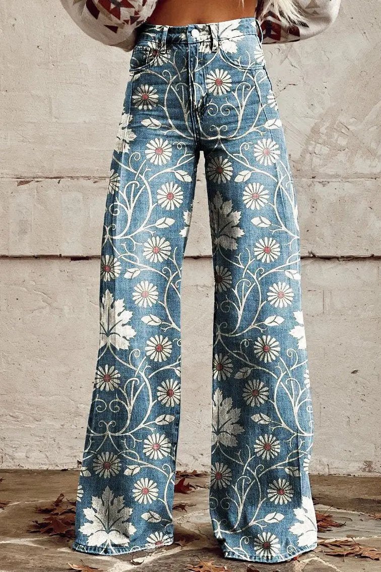 Daisy | Vintage Floral Embroidered Wide - Leg pants - Benjamin New York