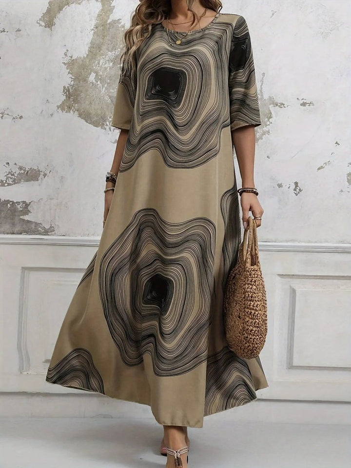 Freya | Abstract Earth - Tone Maxi Dress - Benjamin New York