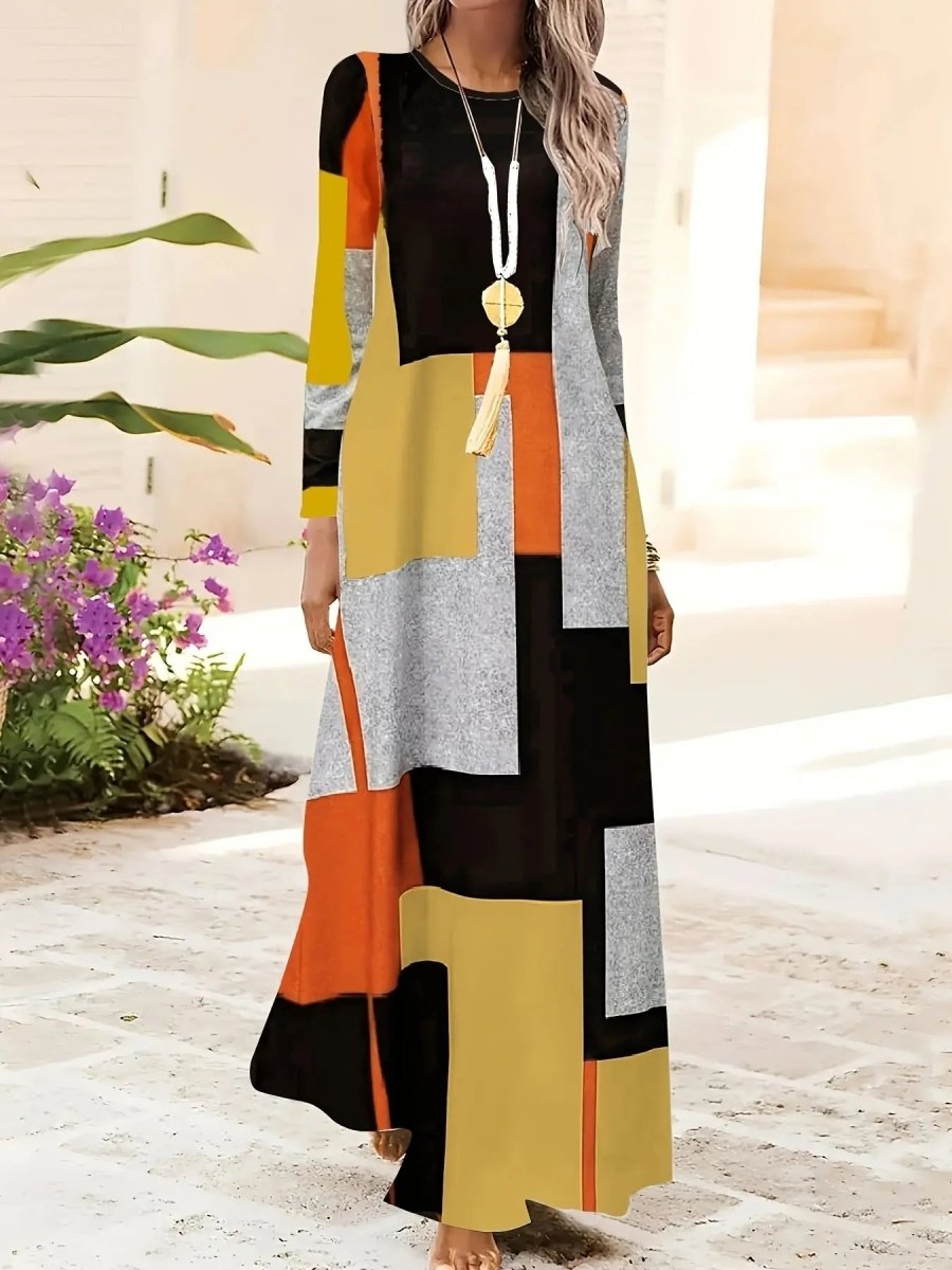 Talia | Colorblock Long Sleeve Maxi Dress - Benjamin New York