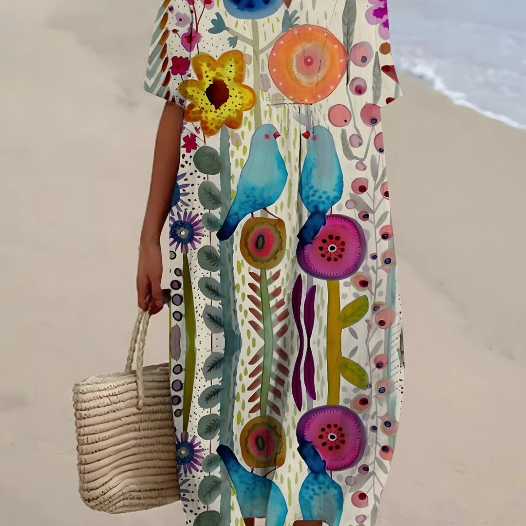Wren | Whimsical Garden Bird Midi Dress - Benjamin New York