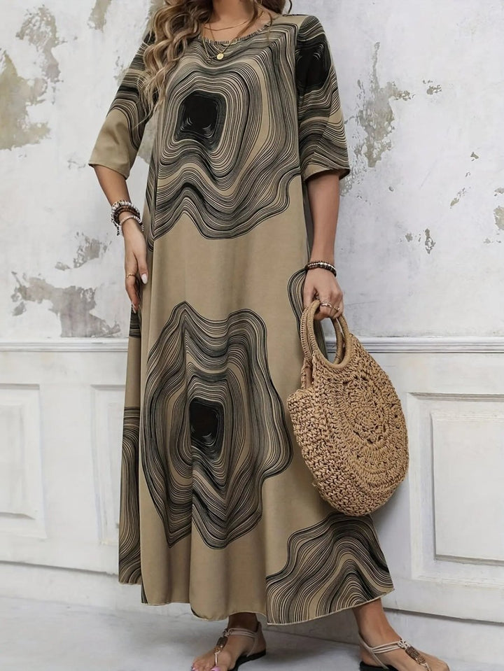 Freya | Abstract Earth - Tone Maxi Dress - Benjamin New York