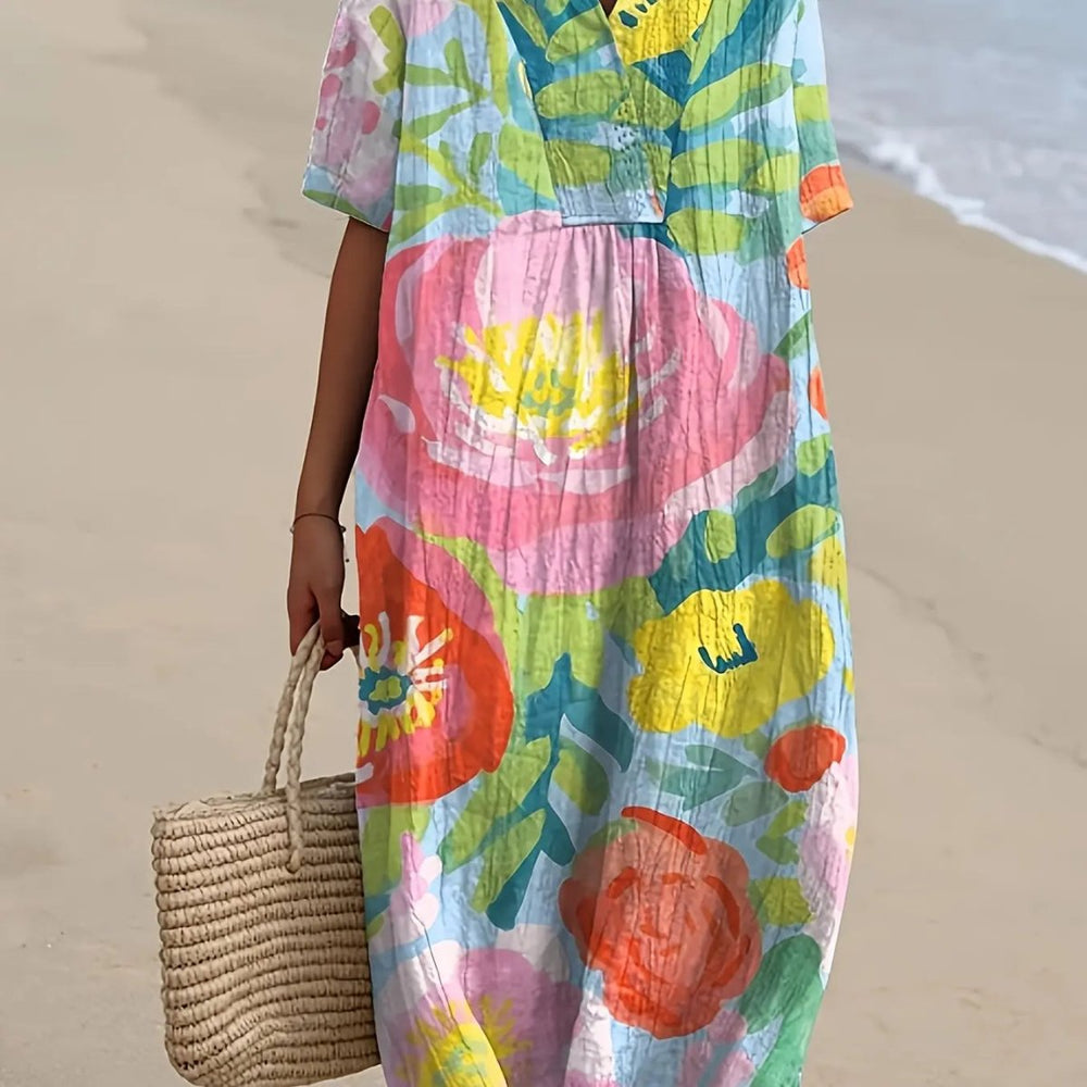 Flora | Vibrant Garden Splash Midi Dress - Benjamin New York