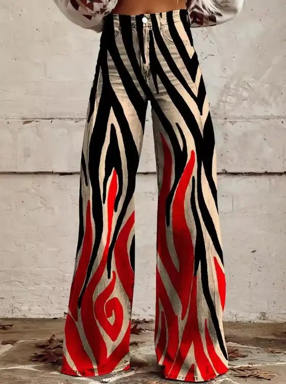 Bianca | Bold Flame - Print Wide - Leg Jeans - Benjamin New York