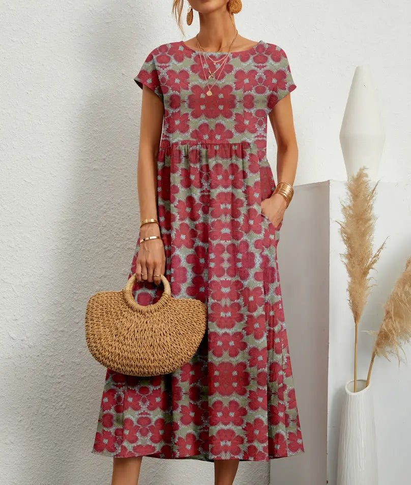 Isla - Rose | Relaxed Fit Boho Floral Midi Dress - Benjamin New York