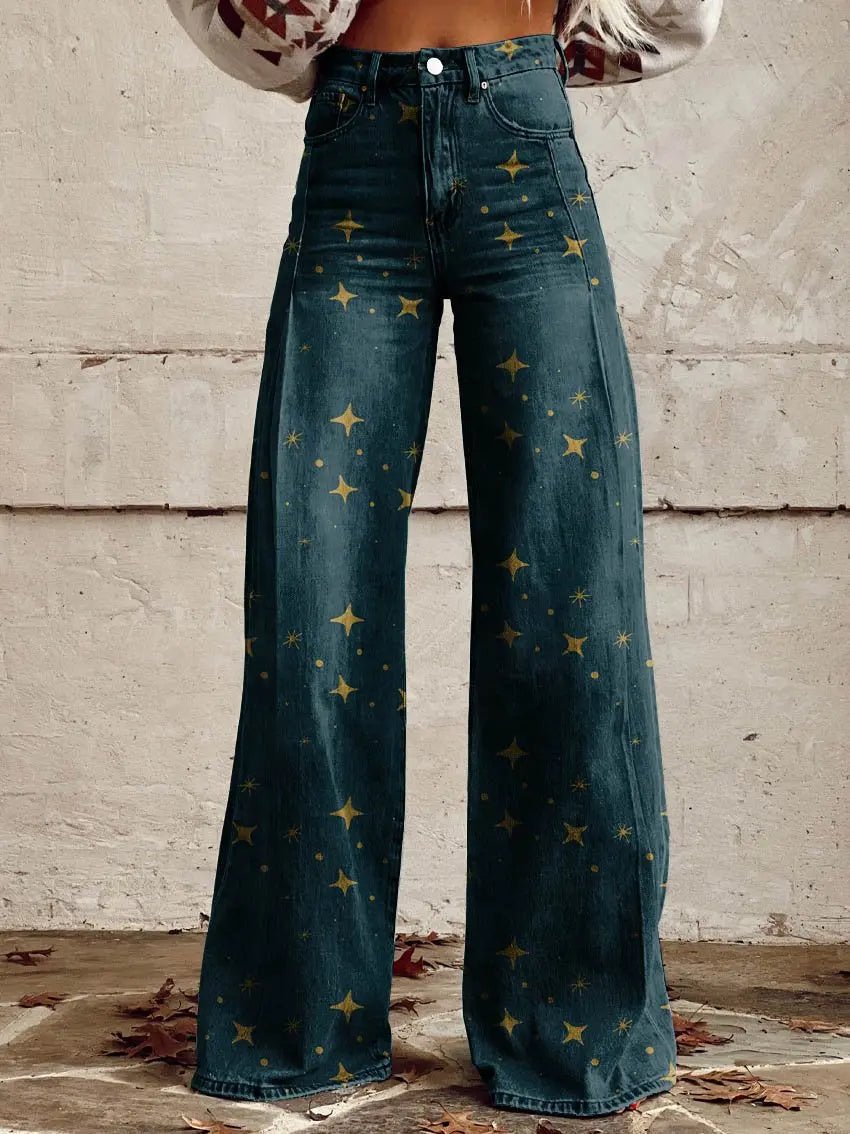 Clara | Midnight Gold Star Wide - Leg Jeans - Benjamin New York