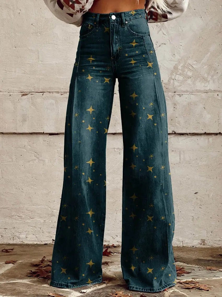 Clara | Midnight Gold Star Wide - Leg Jeans - Benjamin New York