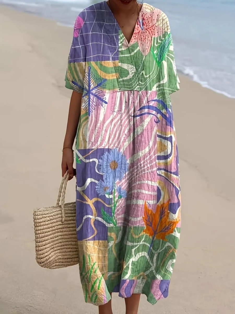 Tess | Abstract Garden Collage Midi Dress - Benjamin New York