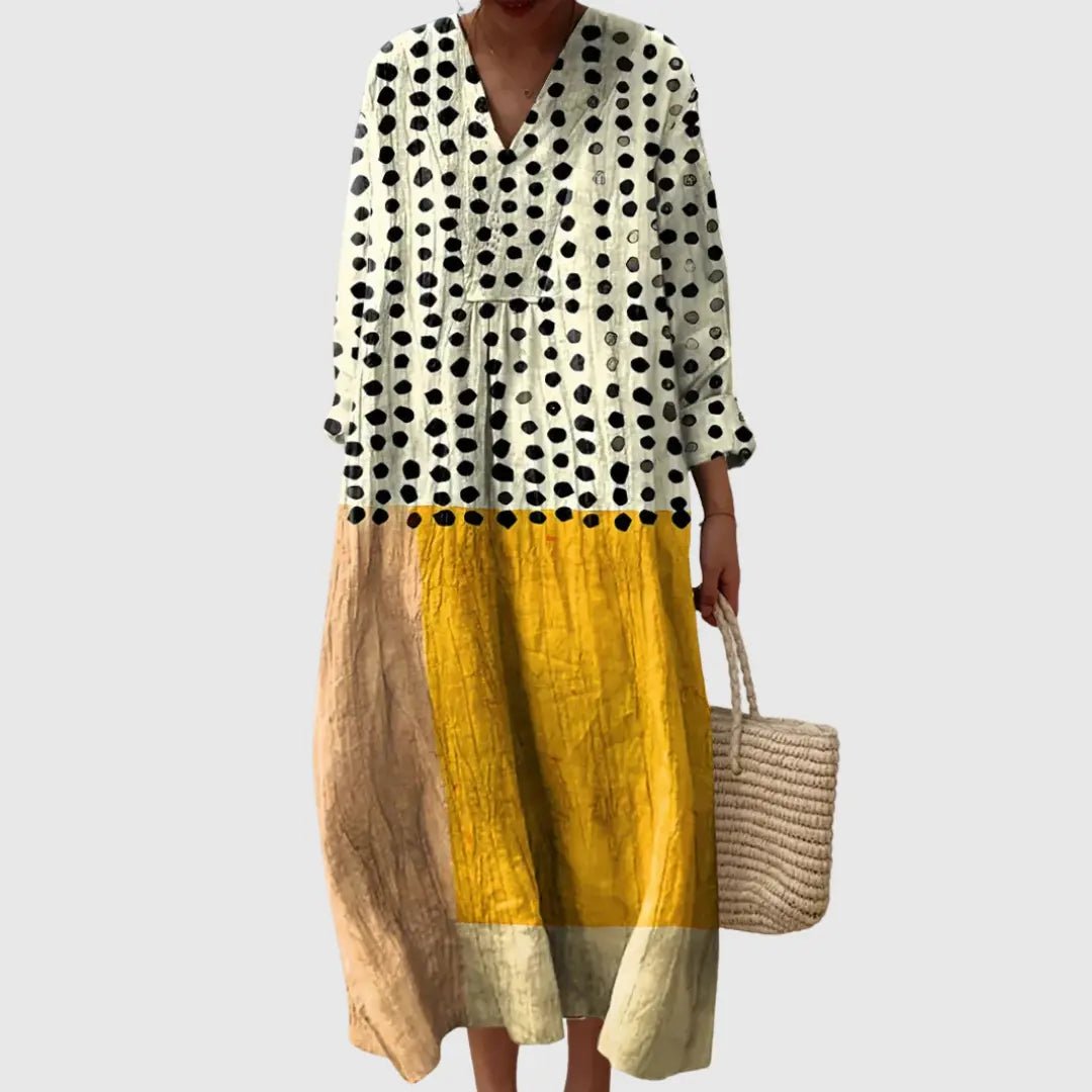 Kinsley | Dotted Harmony Colorblock Maxi Dress - Benjamin New York
