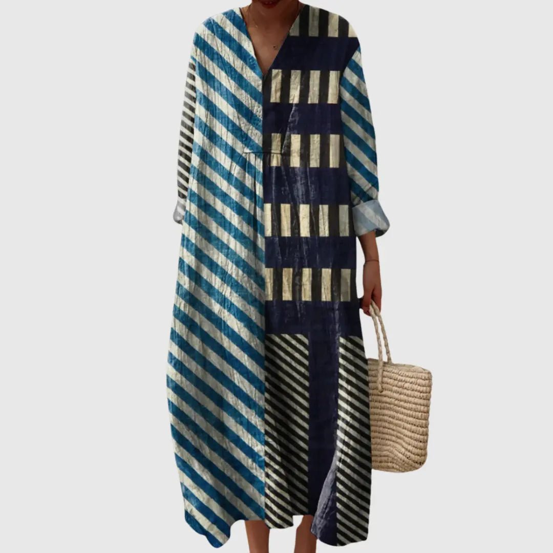 Lyra | Bold Stripe Patchwork Midi Dress - Benjamin New York