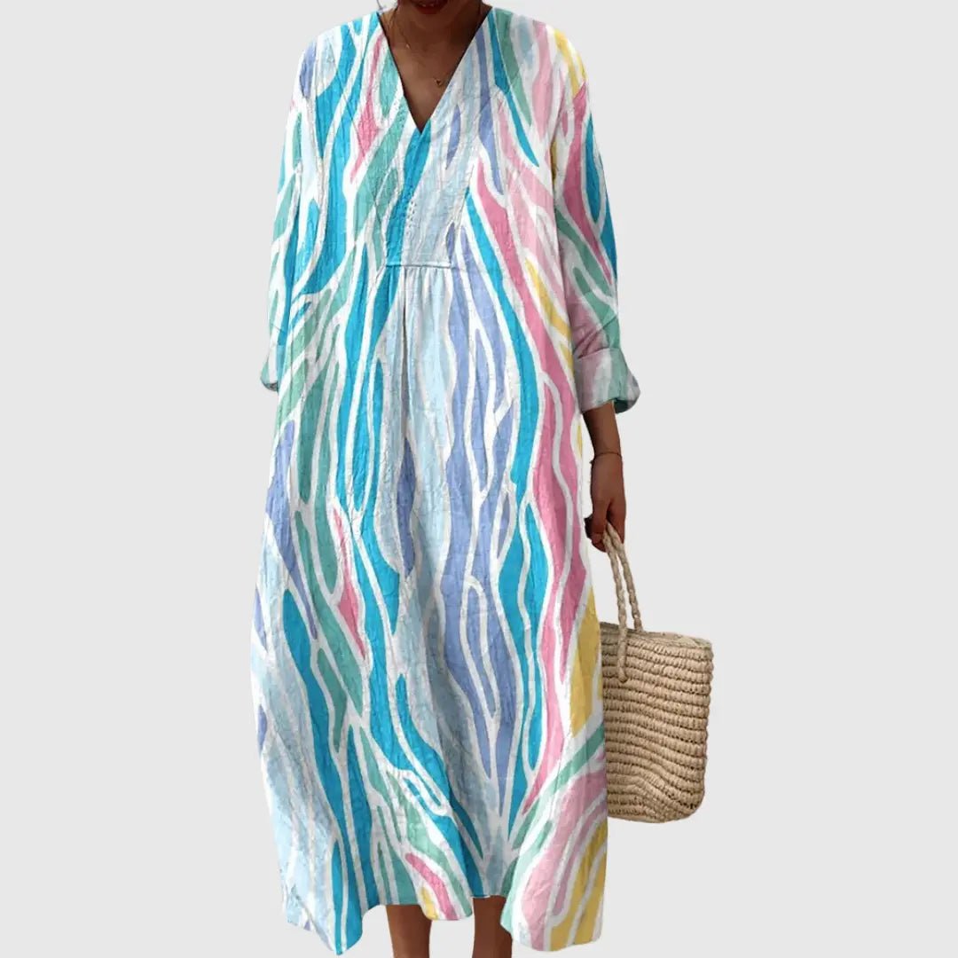Elara | Watercolor Wave Print Maxi Dress - Benjamin New York
