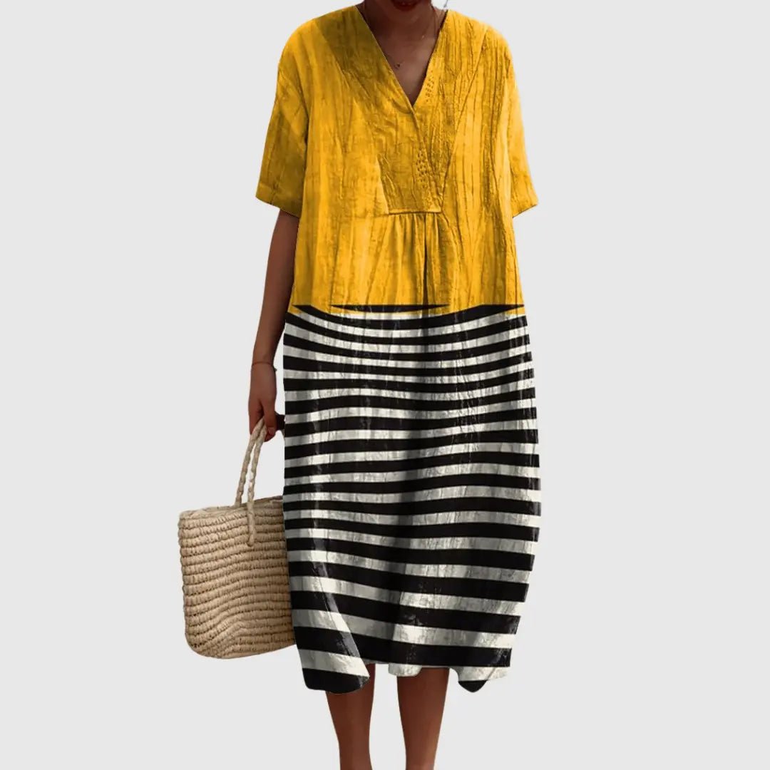Nora | Striped Contrast Midi Dress - Benjamin New York